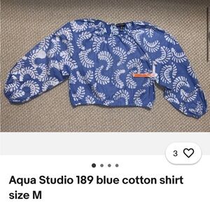 Aqua Studio 189 blue cotton shirt size M new with tags